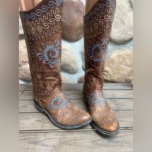 Old Gringo Brown and Blue Embroidered Boots